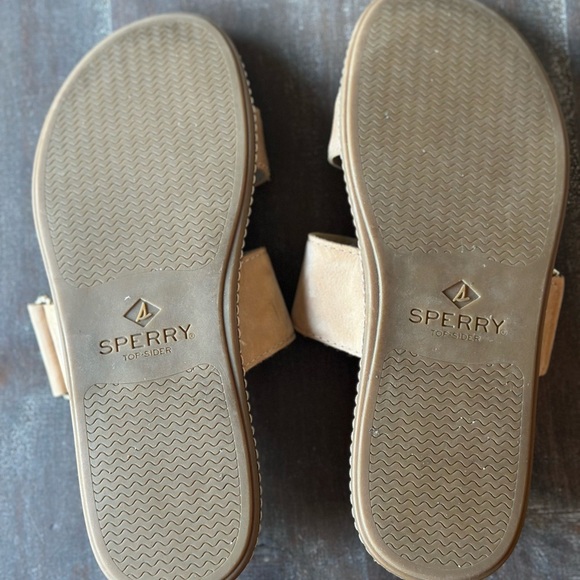 NEW Sperry plushwave leather slide sandals size 7.5 Beige Double Strap - Picture 3 of 5